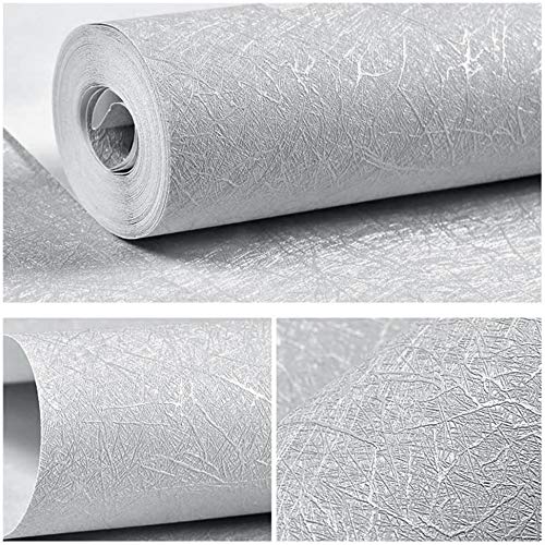 15.7”×118”Sliver Gray Peel and Stick Wallpaper Grey Silk Embossed