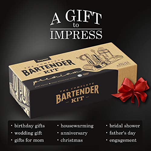 The Complete Bartender Kit | 11 Piece Cocktail Shaker Set with Stand | Great To Make Martini, Margarita, Mojito or Any Other Alcohol or Liquor Drink | Impressive Set For Special Gift! (Matte Black)