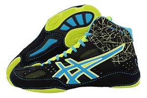 Image of ASICS Men's Cael V6.0 Wrestling Shoe, Black/Atomic Blue/Flash Yellow, 12 M US