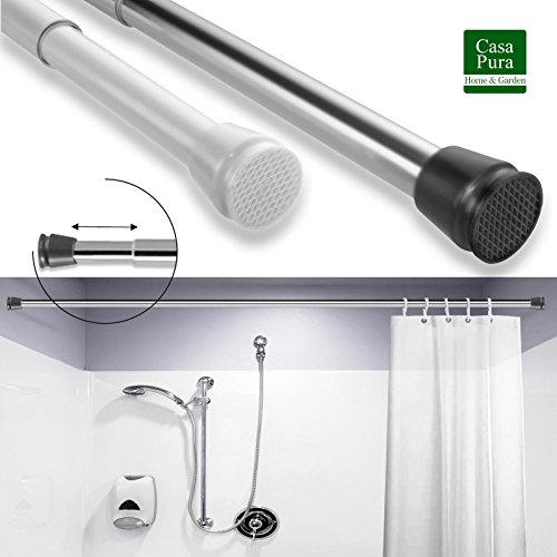 casa pura Tension Shower Rod | Classic Polished Chrome Adjustable Shower Curtain Rod | Chrome - 41" to 70" in - Thumbnail 5