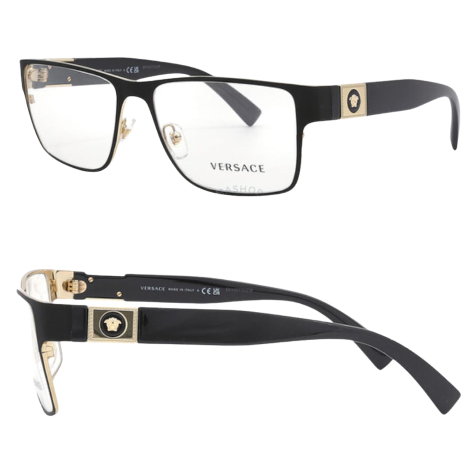 Photo 1 of Versace VE1274 57mm Non-Polarized Glasses for Men - Matte Black & Gold Rectangle Metal Frame with Black Temples, Lightweight & Comfortable Eyeglasses for Prolonged use, eShades Eyewear Kit Included