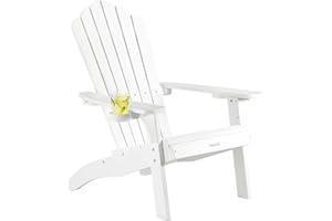 Cecarol Normal Size Adirondack Chair Plastic, Outdoor Fire Pit Chair with Cup Holder, Adirondack Patio Chair Weather Resistant for Outside, Porch, Lawn, Garden- AC01S, White