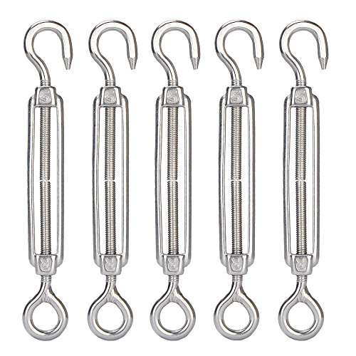 Imagine 5Pcs M5 Stainless Steel 304 Hook & Eye Turnbuckle Wire Rope Tensioner (M5 Eye & Hook)