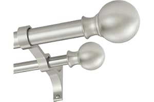 FUMLYATE Double Curtain Rods 72-144 Inches with Round Finials, 1 Inch Heavy Duty Drapery Rod with Unique Aluminum Alloy Brackets for Windows, Sliding Door, Patio, Living Room Decoration, Brushed Nickel