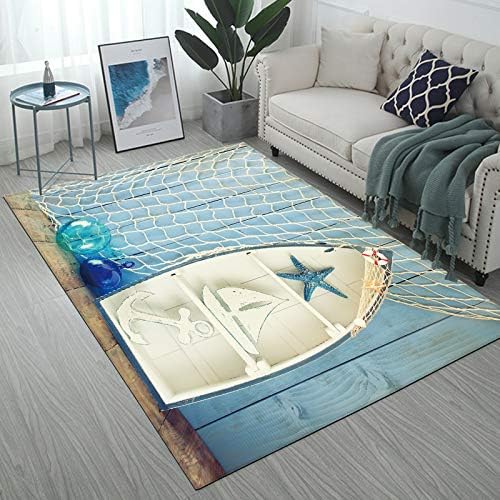 Ormis Area Rug Print with Nautical Boat Shape Shelves on Wooden Table,Modern Flannel Microfiber Non-Slip Floor Mat Carpet,5'x7'