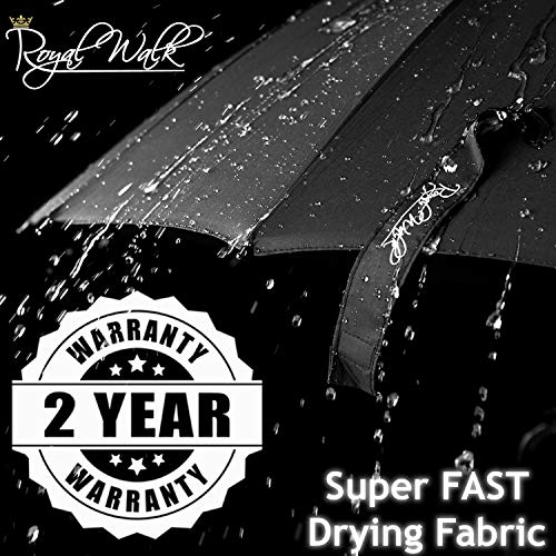 Royal Walk Groà XXL 54 inch Automatik Reise Golf Regenschirm für Damen und Herren Sturmfest Windsicher Leicht Klassisch für 2 Personen Holzgriff Wasserabweisend 16 Rippen Unisex 120cm (Schwarz) – Bild 7