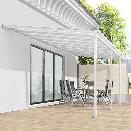 Juskys Terrassenüberdachung Borneo 6x3 m — Sonnenschutz aus Aluminium mit Doppelstegplatten — Terrassendach zur Wandmontage in Weiß – Bild 3