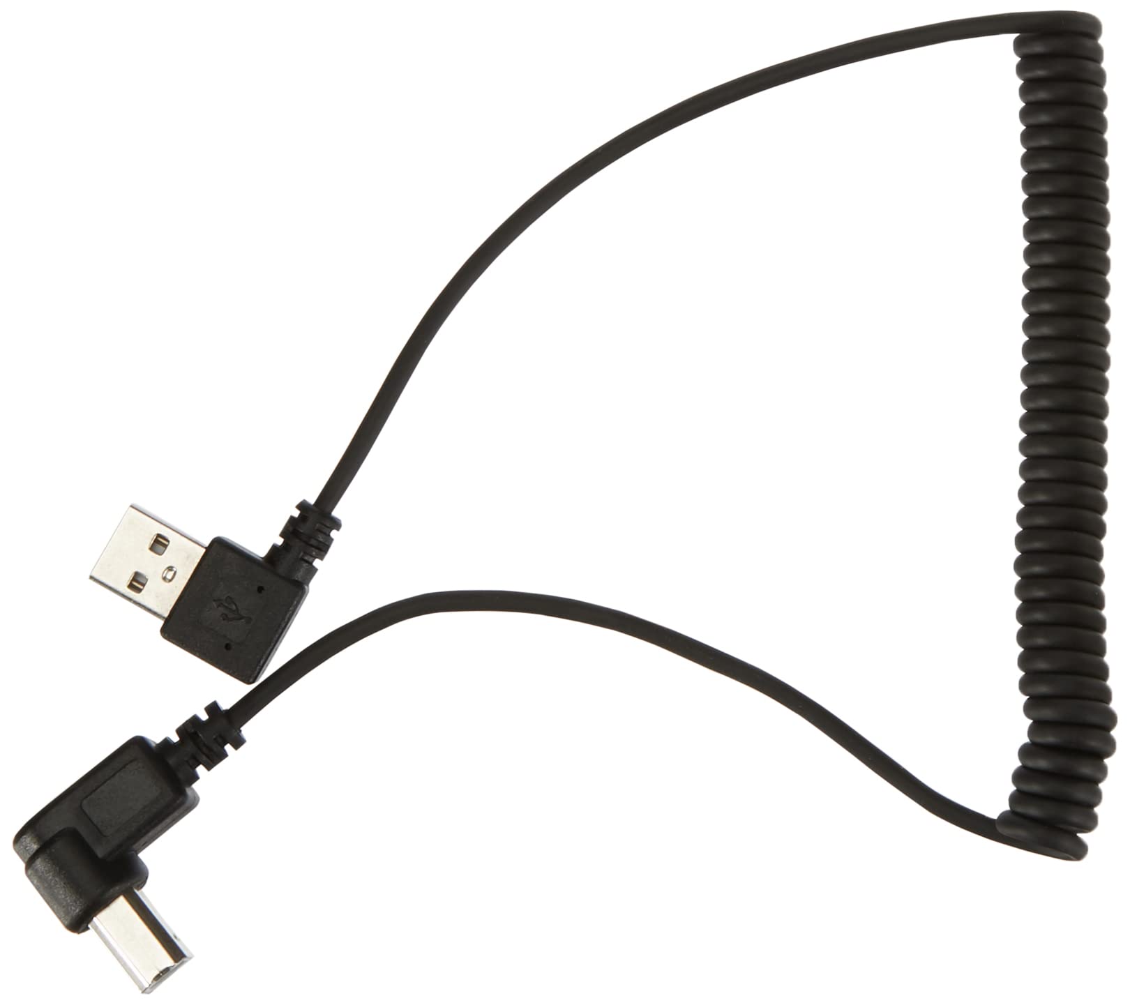 System-S USB A 90° Left Angled to USB Type B 90° Right Angled Spiral Cable 35-80 cm