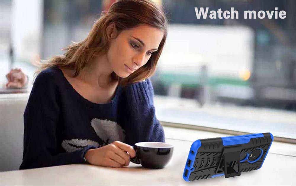 Moto G7 Case, Androgate [Hero Series] Hybrid Defender Phone Case Cover with Kickstand for Motorola Moto G7, Blue