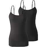 Air Curvey 3 Pack Camisole Tops for Women Built in Bra Adjustable Strap Soft Cotton Undershirt Tanks Seamless Layering Tops