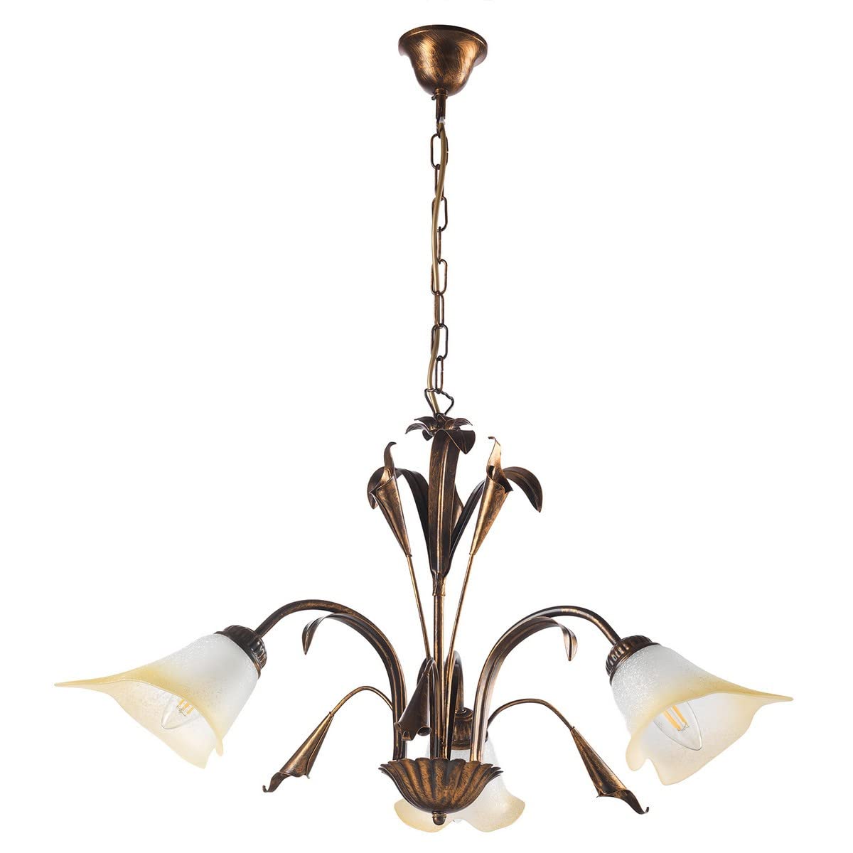 ONLI Classic Style 3 Light Chandelier in Brown Metal Brushed Gold, Glass, Bronze — image 1