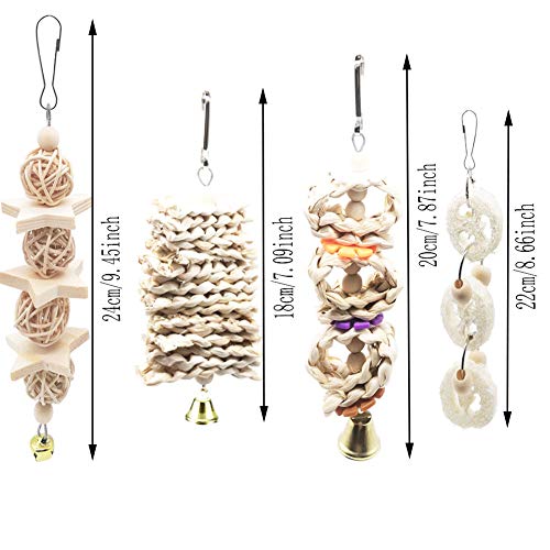 ESRISE 7 Pcs Bird Parrot Toys, Natural Wood Hanging Bell Pet Bird Cage Hammock Swing Climbing Ladders Wooden Perch Mirror Chewing Toy for Conures, Love Birds, Small Parakeets Cockatiels, Macaws