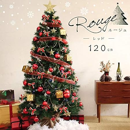 Amazon クリスマスツリー オーナメントセット 1cm レッド ゴールド満足オーナメントセット総数42個 Led100球イルミネーションセット 収納セット付 ライト おもちゃ