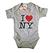 I Love NY New York Baby Infant Screen Printed Heart Bodysuit Gray