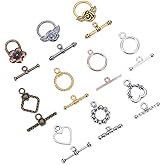 PH PandaHall 100 Sets Toggle Clasps T-bar Closure Clasps IQ Toggle Clasps Tibetan Alloy Toggle Jewelry Clasps Metal Bar and Ring Clasps Connectors for Necklace Bracelet Jewelry Making, Random Mixed