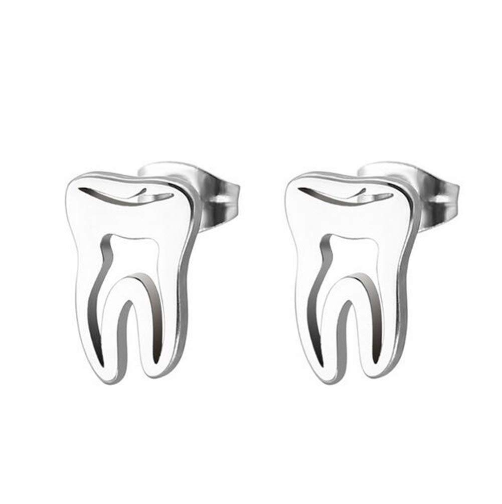 Teeth Stud Earrings for Unisex Men Women Dental Dentist Stainless Steel Tooth Pierced Ear Plugs Earrings
