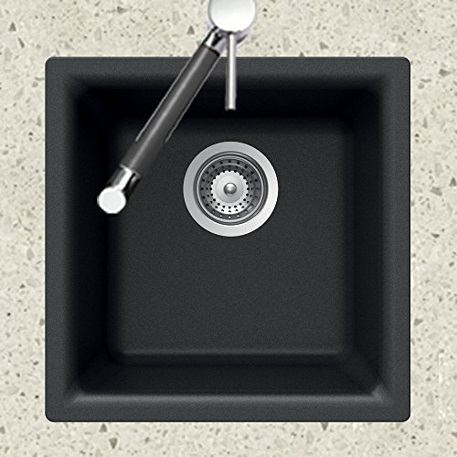 Houzer E-100 MIDNITE Quartztone Series Granite Dual Mount Bar/Prep Sink, Black (Renewed)