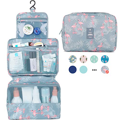 Hanging Travel Toiletry Bag Cosmetic Make up Organizer for Women and Girls Waterproof (A-Flamingo)