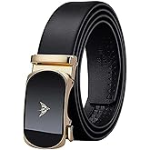 VANNANBA Mens Leather Ratchet Dress Belt for men Automatic Buckle with Gift Box
