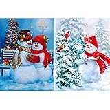 2 Pack 5D Diamond Painting Christmas Snowman Family for Adults by Number Kits, Christmas Eve Christmas Couple Full Drill Paint with Diamonds Mother and Son Home Decor 12x16 inch (30x40 cm)