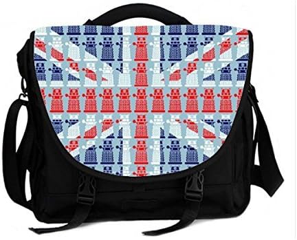 Cross Body Laptop Messenger Shoulder bag Business Briefcase Black Fits for 15 inch Laptop Doctor Who Union Jack Daleks Pattern Print