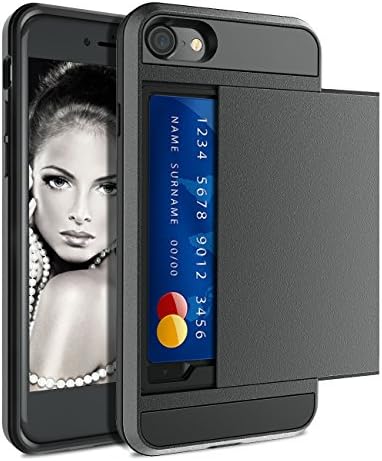 iPhone 7 Wallet Case,Cheeringary iPhone 8 Slim TPU body Shockproof and Hard Tough Bumper Anti-scratch Protective shell Cash Credit Card Slot ID Holder Cover for Apple iPhone 7/8(4.7")-Grey