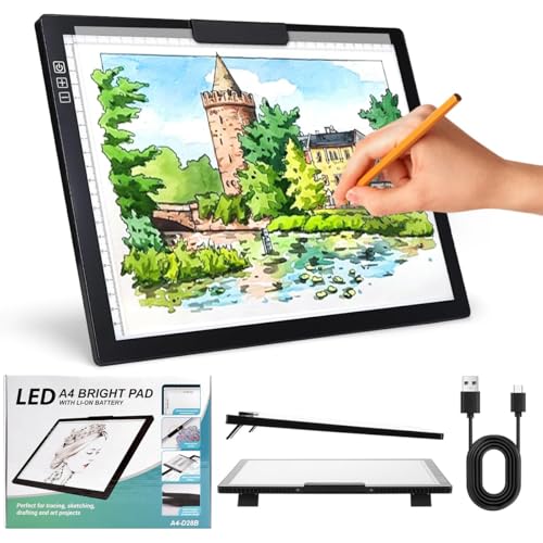 FHZLAJ Mesa de Luz para Calcar Dibujo A4, Tablero de Iluminación Almohadilla de Luz LED Copia 6 Modos Ajustable Recargable con Botón Táctil para Artista Pintura Diamante Dibujo Arquitectura Caligrafía