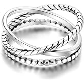 LeCalla 925 Sterling Silver Entwined Line Ring for Women | Antique Multi Cross Lines Band Ring | Intertwined Crossover Statement Ring, Personality Rings Jewelry Gift For Her(Sizes 6-9 No.)