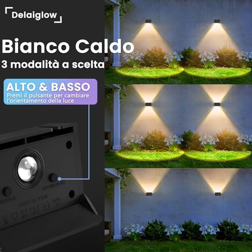 Delaiglow Up & Down Outdoor Solar Lamp Set of 8 Solar Lights Outdoor Warm White 3000 K LED Solar Spotlights Outdoor 1000 mAh Waterproof IP67 for Wall Garden Terrace