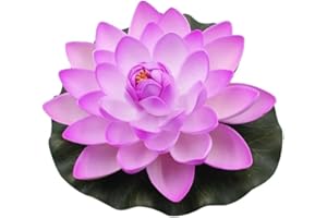 Frogued Artificial Lotus Flowers Water Lilies for Pond Pool, Realistic Floating Foam Lotus Flowers with Lily Pads Beautiful Lifelike Water Lilies for Fountain Garden Pool Aquarium Decoration Light Pu