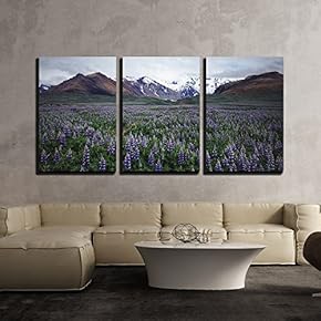 3 Piece Canvas Wall Art - Lavender Field in Open Mouantain Ares - Modern Home Art Stretched and Framed Ready to Hang - 16"x24"x3 Panels
