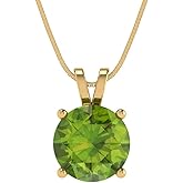 Clara Pucci 14K Yellow Gold Plated Solitaire 16" Box-Chain Necklace - Sterling Silver 3ct Round Cut Peridot Pendant