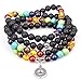 PWMEN Lava Bracelet,Mala Beads OM Buddha Pendant 7 Chakra Tibetan Buddhist Lava Rock Essential Oil Diffuser Meditation Wrap Necklace Bracelets(Lava,OM Buddha)