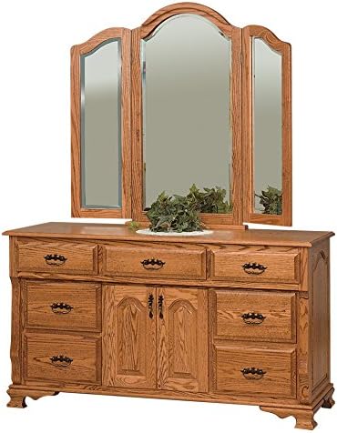 Amish Heirlooms Solid Oak Classic Heritage 60" Dresser with 7 Drawers &amp; 2 Doors, 22" x 60" x 34", Charcoal Finish