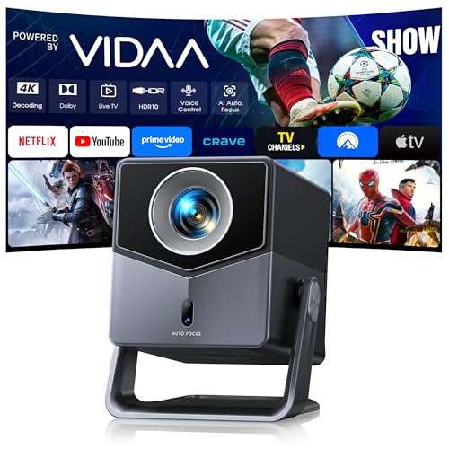 Smart Projector 4K【VIDAA Live TV|36W Dolby】Outdoor Projecteur with WiFi6 & Two Way Bluetooth, 1080P Short Throw Proyector Competible with Netflix|AI Auto Focus & Keystone|HDR10 for Movie/Home/Bedroom