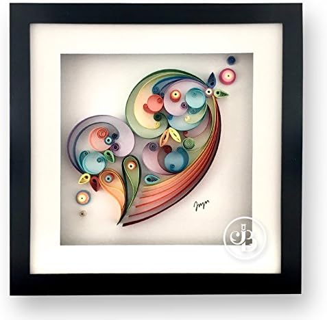 JJBLN Framed Quilled Paper Art: Heart Quilling Wall Decor Artwork By Julide Belen