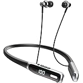 NEOQOQO Wireless Neckband Earbuds, Neckband Bluetooth Headphones with Built-in Microphone, Bluetooth Headset Magnetic Earphones, Deep Bass, Ultra-Lightweight, Bluetooth 5.4, 80H Playtime, Black