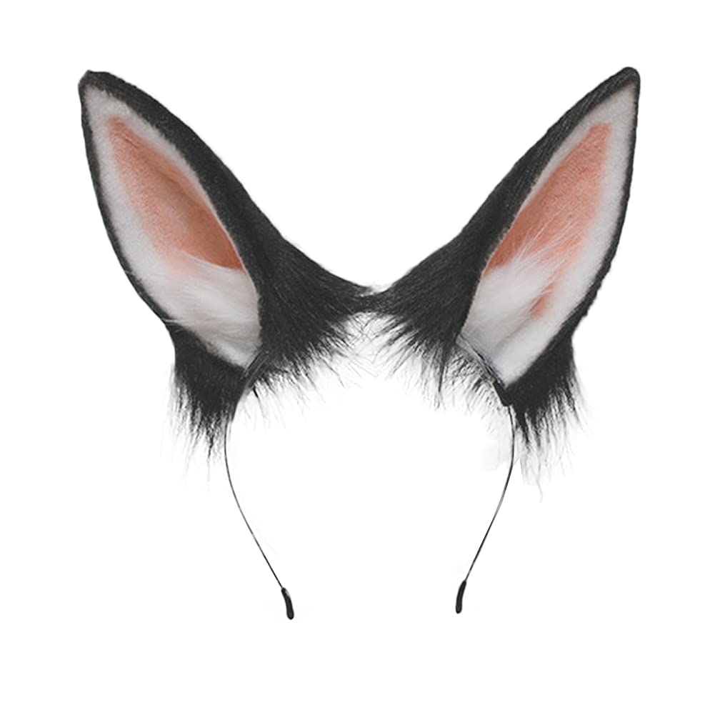 Handmade Rabbit Ears Headband Flexible Animal Ears Hair Hoop Plush Fancy Dress Cosplay Costume Hair Accessories (Black)
