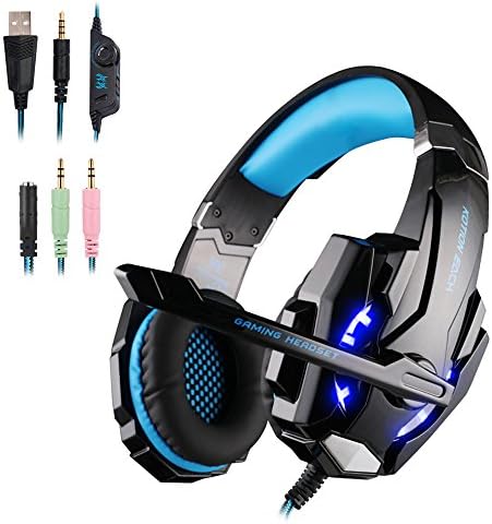 WEIE G9000 Gaming Headset, Surround Sound Gaming Headphone for Xbox One Controller, PC, PS4, Wired Headphone with Crystal Clear Sound, Noise-Canceling Mic & LED Light (BLUE)