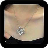 Erimberate Bohemian Crystal Flower Pendant Necklace Hollow Flower Choker Necklace Silver Cz Paved Flower Necklace Rhinestone Flower Chain Necklace Jewelry for Women