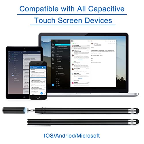 Stylus Pen for iPad (2 Pcs), Fine Point Capacitive Stylus Pens Touch Screens for Apple/iPhone/Ipad pro/Mini/Air/Android/Microsoft/Surface All Touch Screens - Black/Black