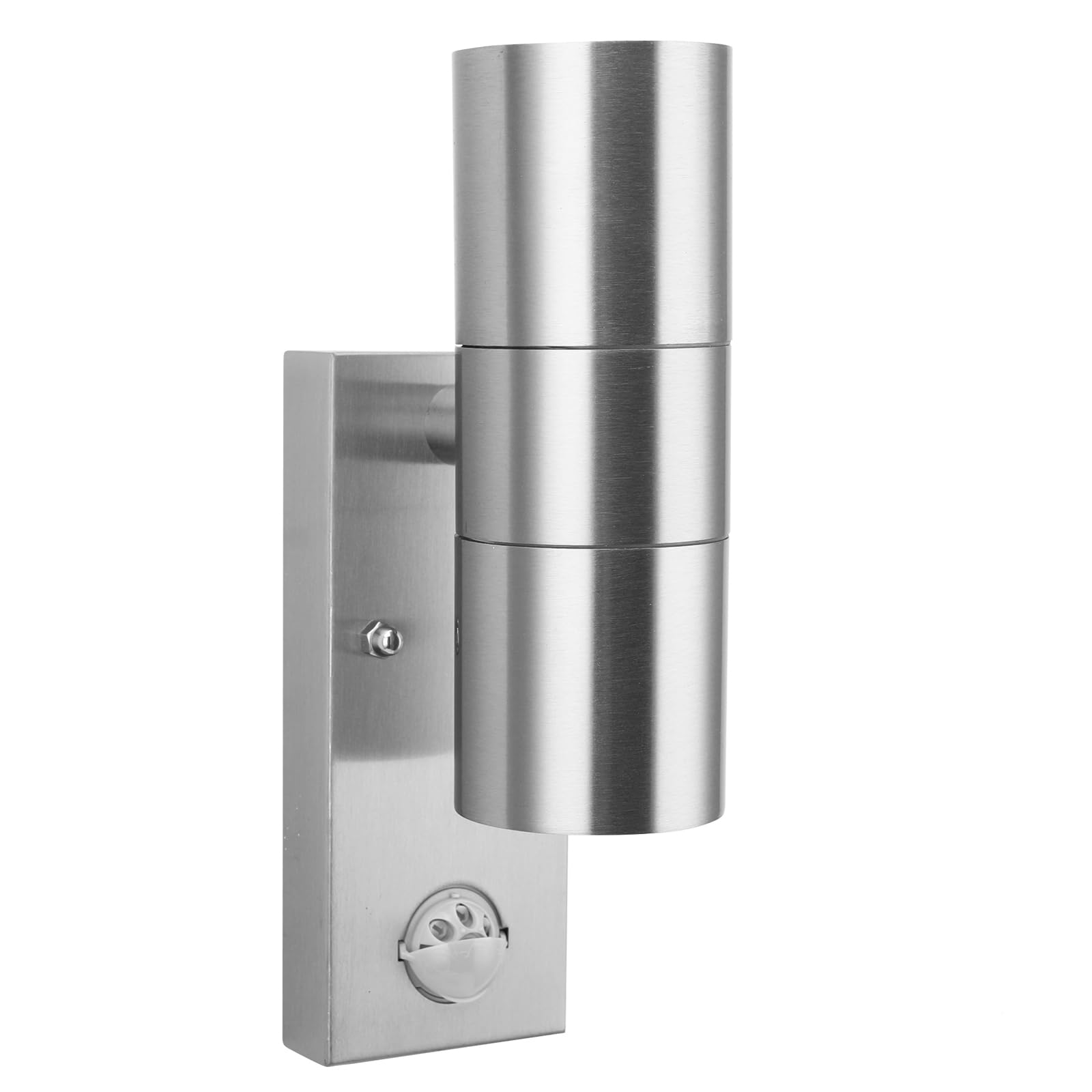 AWSGHLF Outdoor LED PIR Motion Sensor Stainless Steel IP44 Up/Down Wall Light for GU10 Bulbs (Lamps NOT Included), Stainless Steel Finish, Rectangular Base