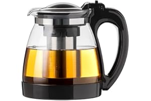 1 Pcs Pack (700ML) Glass Tea Pot with Infuser, Heat-Resistant Borosilicate Tea Pot with Infusers for Loose Tea, Black 23.6 OZ