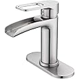 NEWATER Waterfall Spout Bathroom Sink Faucet Basin Mixer Tap Single Handle Brushed Nickel