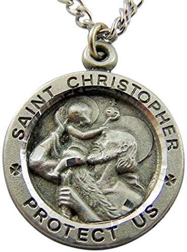 Westman Works St Christopher Pewter Medal on Stainless Steel Chain with Holy Card Gift Boxed