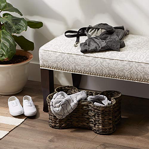 Bone Dry Pet Storage Collection Bone Shape Hyacinth Toy Basket, Dark