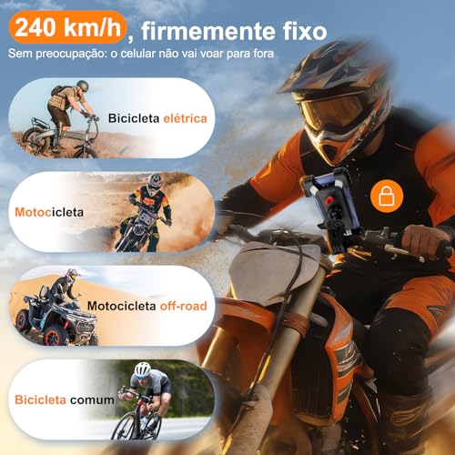 Tobeape Suporte Celular Moto e Bicicletas Antivibração, Universal 10,2–18,3 cm, Fixação Guidão 1,5–4,5 cm, Rotação 360°, Trava Dupla de Segurança, Ideal para iPhone 16 Pro Max e Samsung S24 Ultra
