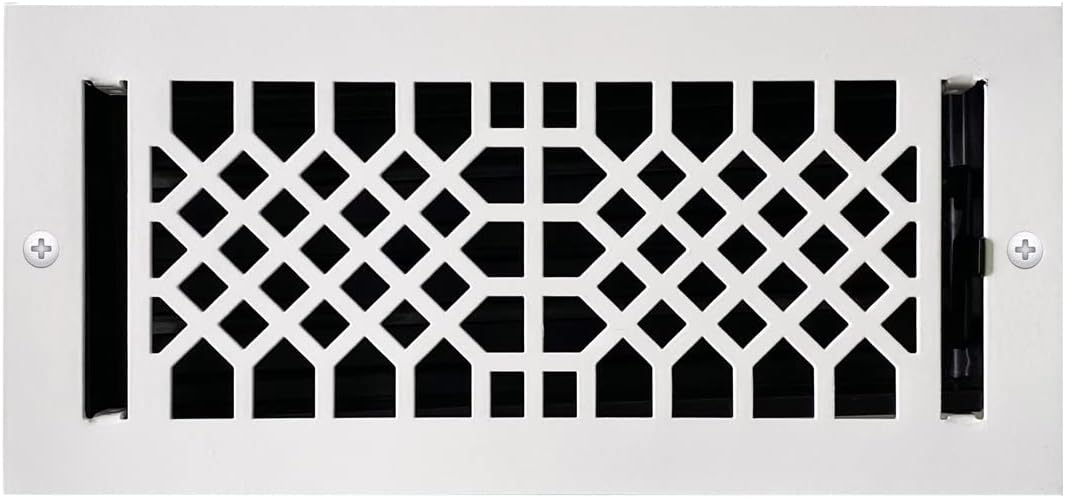 Registers, Grilles & Vents - Empire Register Co, Ceiling & Wall Vent Cover - 4x10 inch, Antique Style Design, Matte White Finish, Metal Damper Attached, Measure Wall Hole Dimensions (not for Floor use).