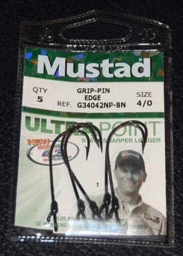 Amazon.com : Mustad G34042NPBN-40 Grip PIN Edge Straight Shank Bass Hooks  Size 4/0 Pack of 5 : Sports & Outdoors