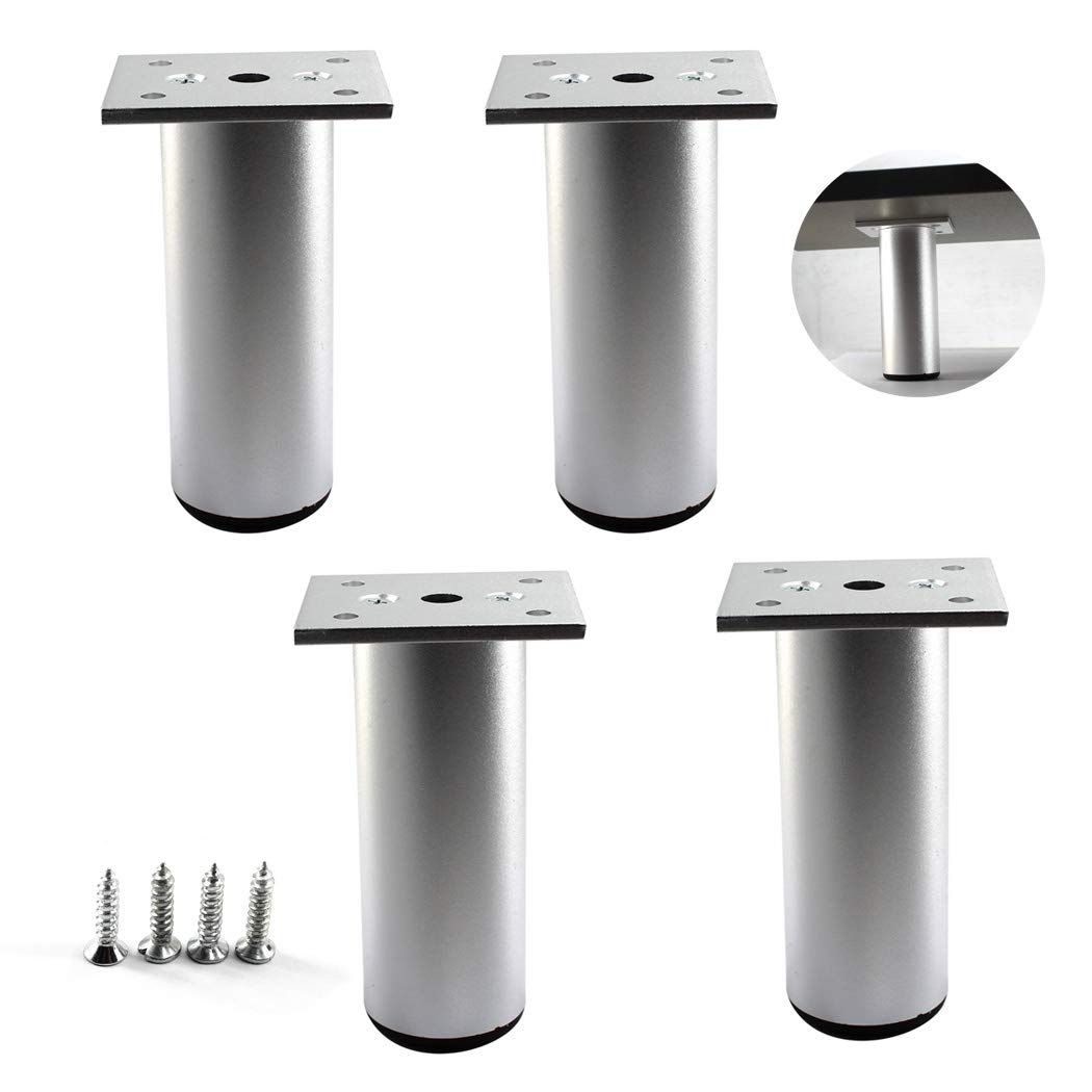 Flomore Silver Round Furniture Legs 38x12cm Aluminium Alloy Adjustable Feet For TV Desk Table and Sofa Legs(Pack of 4)